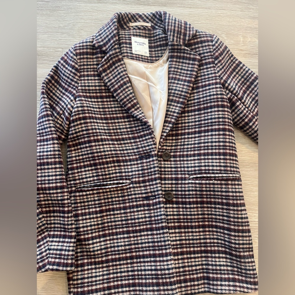Plaid Blazer with Button Closure
